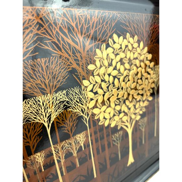 VTG Lacquerware Serving Tray Otagiri Original Japan Gold Gilt Tree Forest 14" - Picture 13 of 13